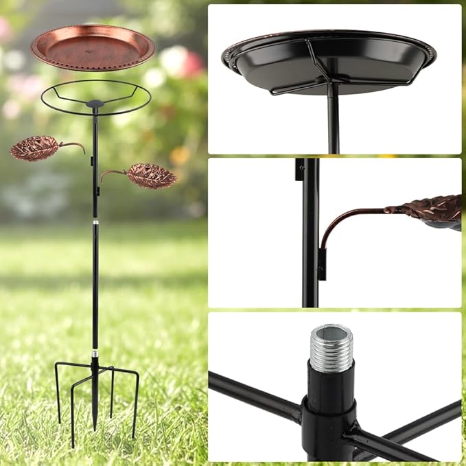 3 in 1 Metal Bird Bath for Outside, 35.43" Freestanding Birdbath with 5 Prong Stake Base, 12" Bowl, Vintage Bronze, Garden Patio Yard Decor