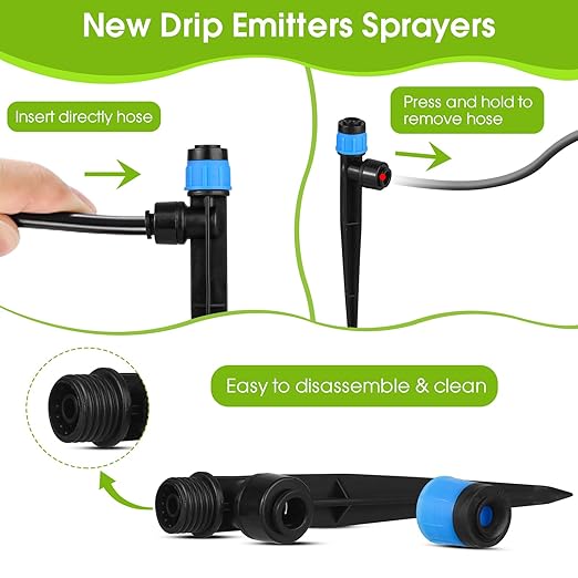 30 Pcs Drip Irrigation Emitters with Stake - Adjustable Vortex emitter for 1/4" Drip Line Irrigation Tubing - Drippers, Sprinkler Heads for Garden Watering System - Blue