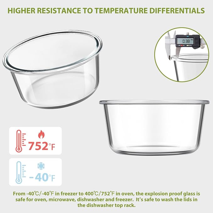 25oz Glass Meal Prep Containers for Food Storage with Airtight Lids, 4 PACK