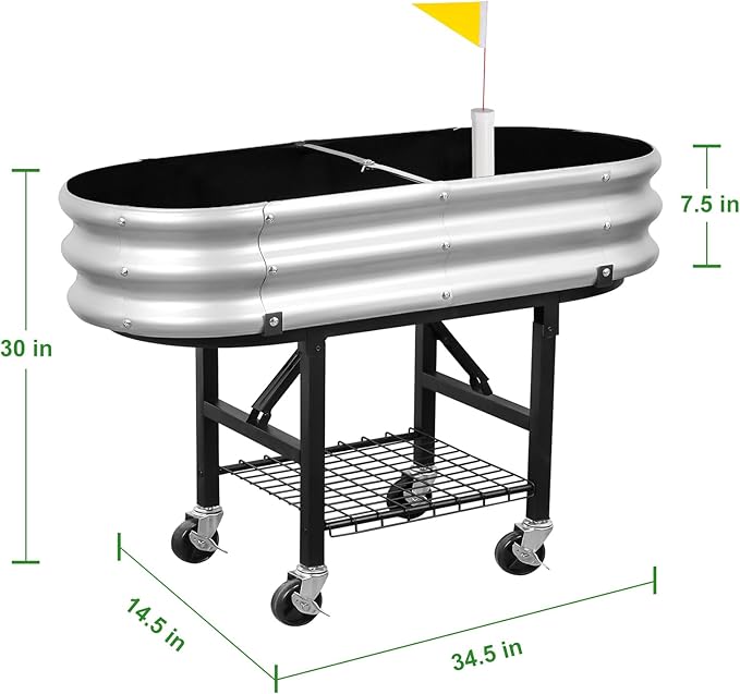 Raised Garden Bed with Legs and Heavy Duty Wheels, Self-Watering Planter Box, Easy-Install Foldable Stand, Galvanized Metal Elevated Wicking Bed with Liner for Indoor Outdoor Gardening