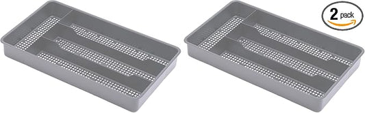 Dial Industries Small Utensil Silverware Kitchen Drawer Organizer, Grey (Pack of 2)