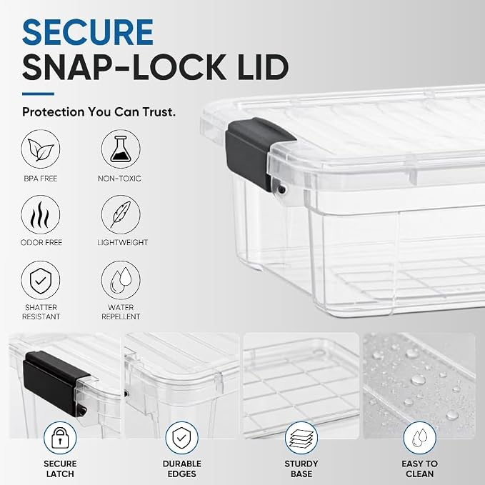 Superio 13.7 Qt Clear Plastic Storage Bins with Lids and Latches, Organizing Containers, Stackable Plastic Bin for Home, Garage, School, and Office