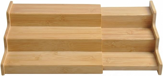 JinDoWin Spice Rack Organizer for Cabinets,Countertop & Pantries,2 Pack | Expandable design, 3-Tier stepped bamboo spice shelf, seasoning organizer, pantry organizers and storage