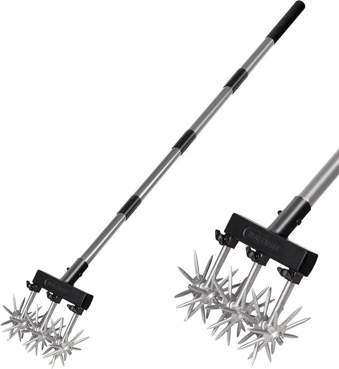 Walensee Rotary Cultivator Garden Tool, Adjustable Hand Tiller with Long Handle, Manual Soil Crusher for Breaking Up Clods, Seedbed Prep, Reseeding, Aerating Raised Beds, Garden, Yard & Lawn