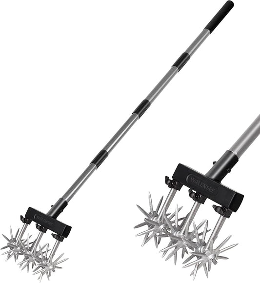 Walensee Rotary Cultivator Garden Tool, Adjustable Hand Tiller with Long Handle, Manual Soil Crusher for Breaking Up Clods, Seedbed Prep, Reseeding, Aerating Raised Beds, Garden, Yard & Lawn