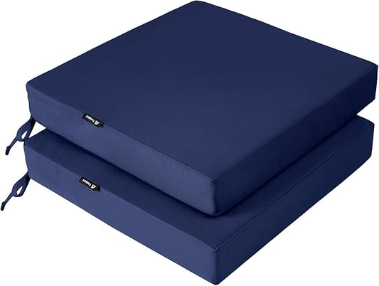 Favoyard Patio Chair Cushions 20 x 20 x 3 Inch Waterproof Outdoor Seat Cushions for Patio Furniture 3-Year Color Fastness Garden Sofa Couch Pads with Handle & Adjustable Straps Set of 2, Blue