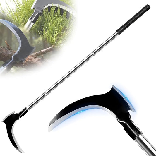 Sickle Weeding Tool-Manual Weeder Tool with Double Blade Head Heavy Duty Garden Hand Tool for Weeding Farm Harvesting Clearing Vines