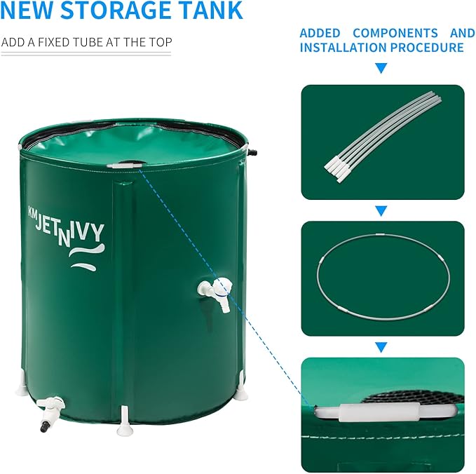 Rain Barrel Upgrade Anti-Collapse Collapsible Rainwater Collection System,Portable Water Storage Tank,Garden Water Catcher(Green,50G)