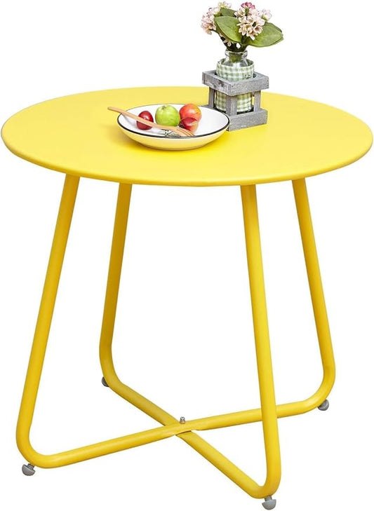 Grand patio Small Round Side Table, 18-inch Outdoor Side Table with Adjustable Feet, Modern End Accent Table for Patio Porch, Yellow