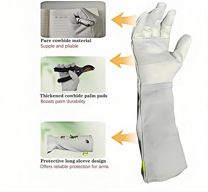 Gardening Gloves for Rose and Cactus Handling,Cow Leather Garden Gloves Thorn Proof,Gardening Gifts for Womens/Mens