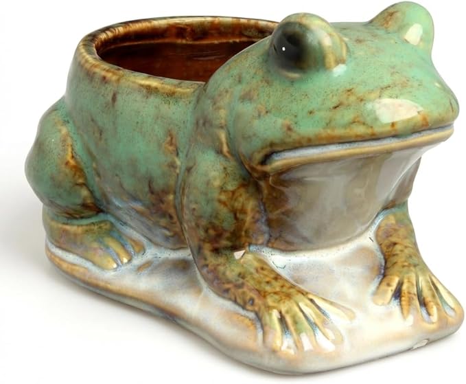 Hill's Park's 6.5" x 4" Frog Planter - Holds 3" Pot - Unique Animal Plant Pot for Indoor Outdoor Home Garden Decor