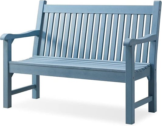 Psilvam Garden Bench, 2-Person Poly Lumber Patio Bench, All-Weather Outdoor Bench that Never Rot and Fade, Memorial Bench, Suit for Garden, Porch and Park(Blue)