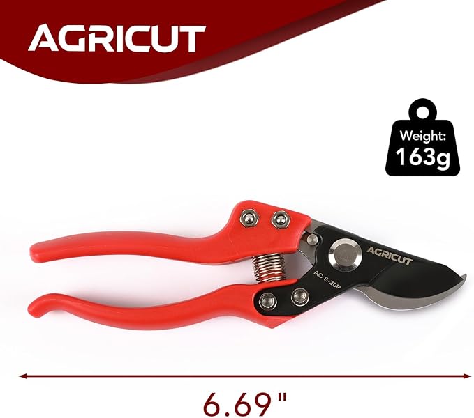 AGRICUT Pruning Shears, 7/8-Inch Cut Capacity Hand Clippers, Bypass Pruners, Gardening Scissors with Sharp Steel Blade (Nylon Handle, High Carbon Steel PRO)