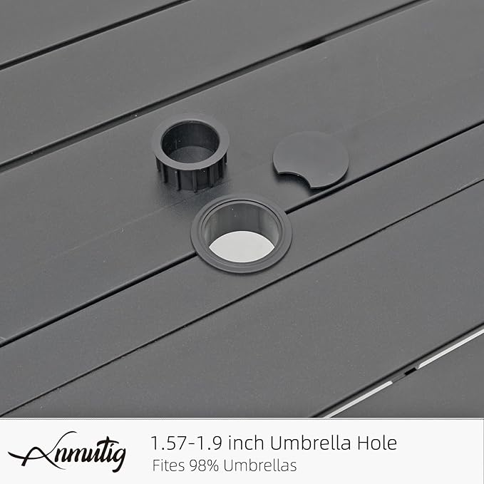 Anmutig 4 Person 41" Patio Round Table with Adjustable Umbrella Hole for Outdoor 3.4ft Black All Weather Metal Dining Table
