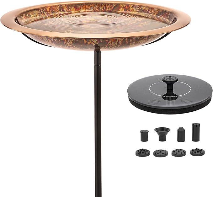 Good Directions Polished Fired Copper Bird Bath with Fountain on Garden Pole 18"