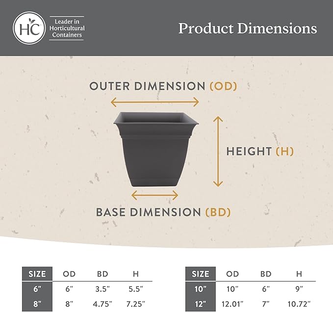 The HC Companies Eclipse Square Plastic Planter w/Attached Saucer - Outdoor & Indoor Plant Pot with Drainage Holes - Lightweight, UV-Resistant Plastic Pots for Plants (8" Red, Pack of 1)