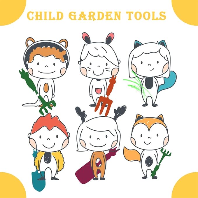 Kids Gardening Tools Set Metal Hand Shovel Mini Garden Tools for Kids, Safe Toy Gardening Tools for Soil Planting Digging Transplanting 6 Pieces