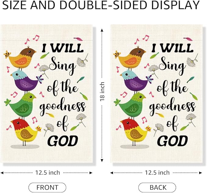 I Will Sing Of The Goodness Of God Garden Flag, Funny Birds Yard Flag for Outside, Christian Bible Flag, Religious Garden Gifts, Christian Yard Sign Home Décor, Musical Notes Flag