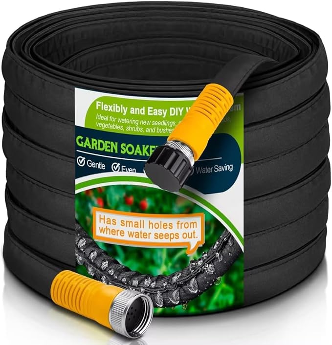 LAVEVE Heavy Duty Flat Garden Soaker Hose 50FT, Flexible Water Hose Irrigation Tubing, Leakproof Drip Hose Watering for Garden, Lawn, Flower Bed, Vegetable