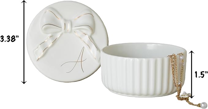 COLLECTIVE HOME Ceramic Jewelry Box with Bow, Nightstand Vanity Decor(B)