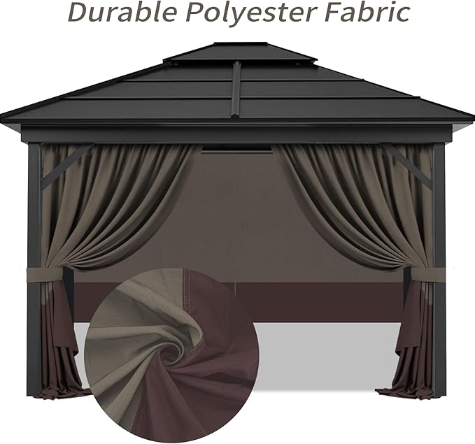 Gazebo Privacy Curtains 10' x 10' with Zipper 4-Panels Side Wall Universal Replacement for Patio, Outdoor Canopy, Garden and Backyard Khaki and Brown (Curtain Only)