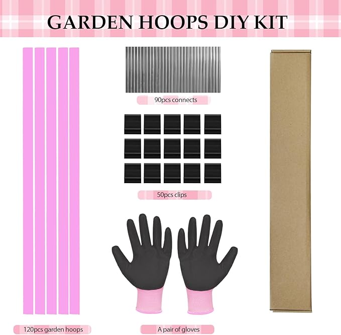 Garden Hoops 120pcs, Sunwuk Greenhouse Hoops for 2.5-5.5ft Wide Raised Bed, 24 Sets of 7.2ft Long Super Bendable Fiberglass Rods, Raised Planter Box Kit and Mini Greenhouse for Row Cover (M Size)