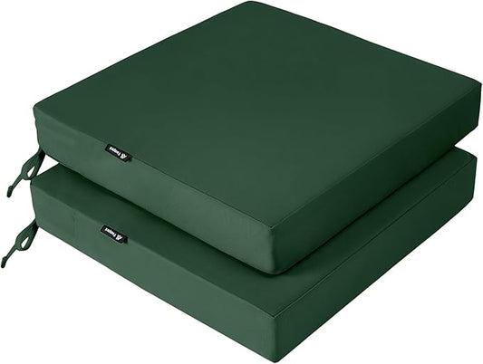 Favoyard Patio Chair Cushions 18.5 x 16 x 3 Inch Waterproof Outdoor Seat Cushions for Patio Furniture 3-Year Color Fastness Garden Sofa Couch Chair Pads with Handle & Adjustable Straps Set of 2, Green