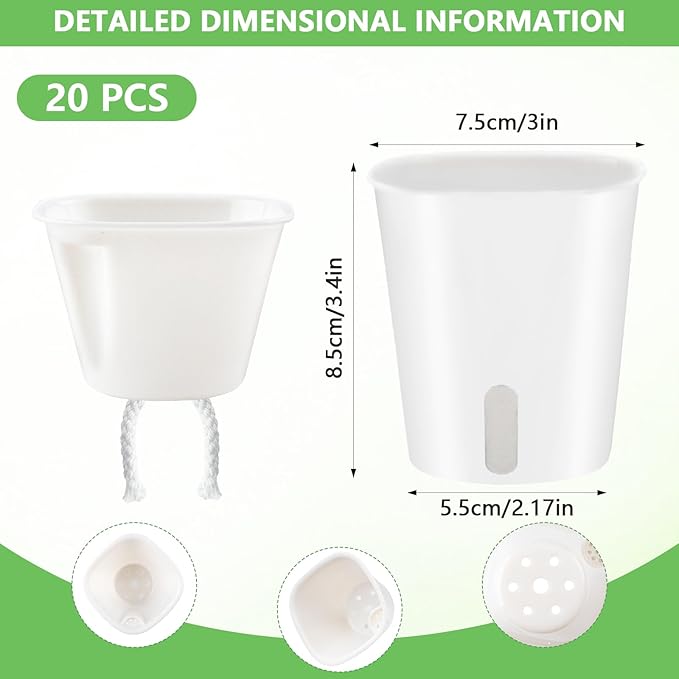 20 Pcs 3 Inch Self Watering Pots Self Watering Planters for Indoor Plants Plastic Self Watering Plant Pot Garden Flower Pots with Water Level Indicator Vents for Herbs