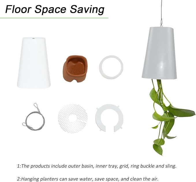 2 PCS Upside-Down Planter Hanging Flower Pot Planter for Balcony Garden Home Decoration (White)