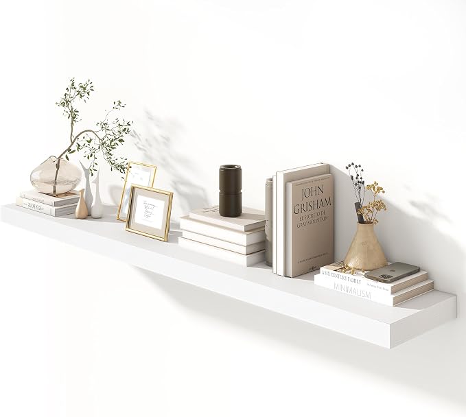 FLYJOE 72 Inch Floating Shelf, 12'' Deep White Shelves for Wall Set of 1