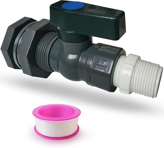 PVC Spigot Kit Rain Barrel Faucet Kit 3/4 inch Rain Barrel Valve with Bulkhead Fitting Adapter,PTFE,PVC Hose Adapter for Water Tanks,Aquariums,Tubs,Pools,Garden Barrels 1 Pack