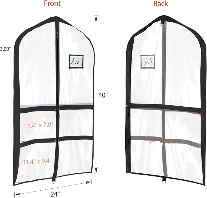 Univivi 40 Inch Dance Costume Garment Bags for Dancers, Clear Black, 6 Pack