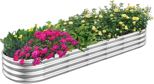 RAYKEEP Galvanized Raised Garden Beds, 8x2x1ft Outdoor Raised Garden Boxes, Oval Large Bottomless Metal Elevated Garden Bed Planter Box for Vegetables, Fruits, Flower