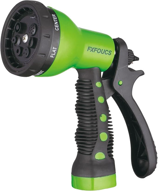 Garden Hose Nozzle Sprayer– this high heavy-duty spray nozzle offer 8 watering patterns for watering plants, lawns & gardens, washing cars, household (Green)