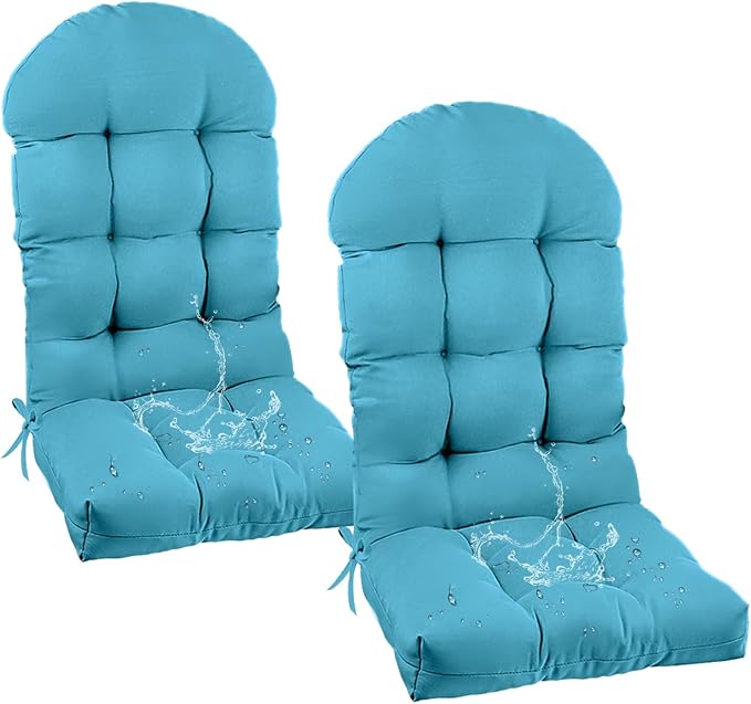 Outdoor Adirondack Chair Cushion Set of 2 Teal Blue Waterproof Tufted High Back Patio Cushions of Upper and Lower with Ties for Garden Backyard 47 * 19.68 * 3.9"