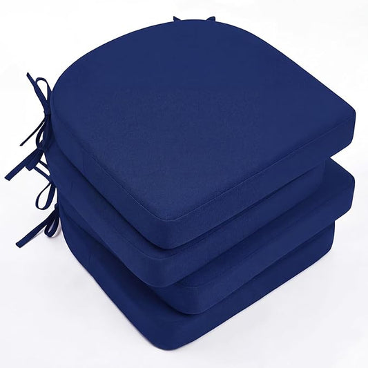 Youyole Outdoor Chair Cushions Set of 4, 18" x 18" x 3" Thick Foam D-Shaped Patio Seat Cushions with Ties, Waterproof & Fade Resistant Kitchen Chair Pads for Dining Furniture, Garden, Patio Sofa