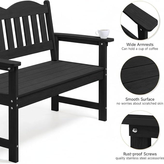 Garvee Garden Bench, 2-Person Poly Lumber Patio Bench,Slatted Patio Loveseat, for Use in Yard, Garden, Porch, or Park