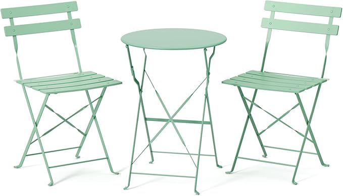 VINGLI Outdoor Folding Bistro Table and Chairs Set of 2, 3-Piece Bistro Set with Premium Steel Frame for Patio, Balcony, Garden, Porch, Yard, Green