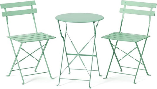 VINGLI Outdoor Folding Bistro Table and Chairs Set of 2, 3-Piece Bistro Set with Premium Steel Frame for Patio, Balcony, Garden, Porch, Yard, Green