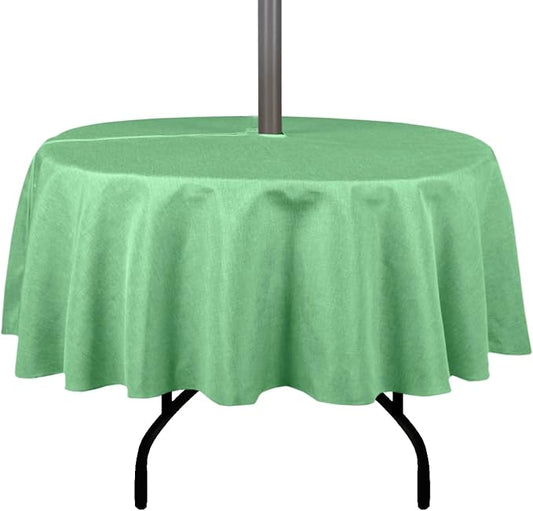 Outdoor Tablecloth Wrinkle-Free Stain Resistant Waterproof Polyester Fabric Table Cover with Zipper Umbrella Hole for Picnic/Party/Dinner/Patio Garden(60inch Round,Zippered,Kelly Green)