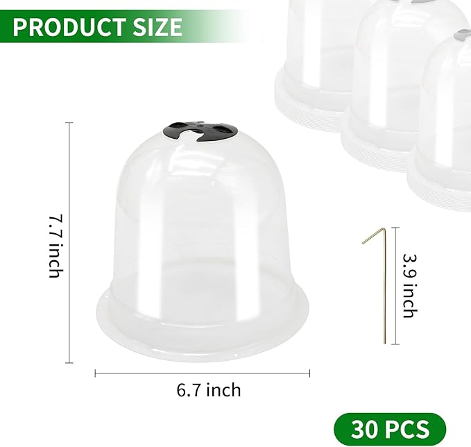 Saihisday 30Pcs Garden Cloche Dome Plastic 7.7" H Small Humidity Cloches for Plants Plant Plastic Dome Cover Mini Greenhouse Clear Garden Dome for Nursery Soil & Seedling (7.7" Dia x 6.7" H)