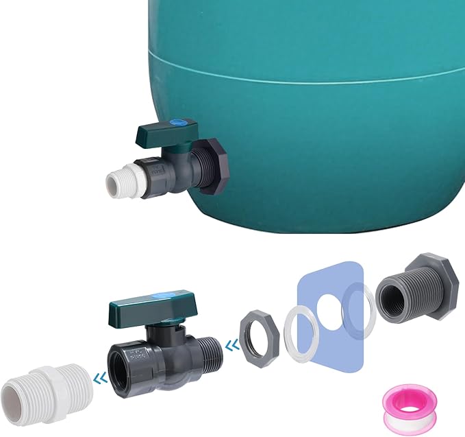 Easy Install Rain Barrel Spigot Kit - 3/4 Inch Rain Barrel Valve with Hose Faucet Adapter Thread Sealing Tape, Durable PVC Barrel Diverter Kit for Garden Barrels Water Tanks Aquariums