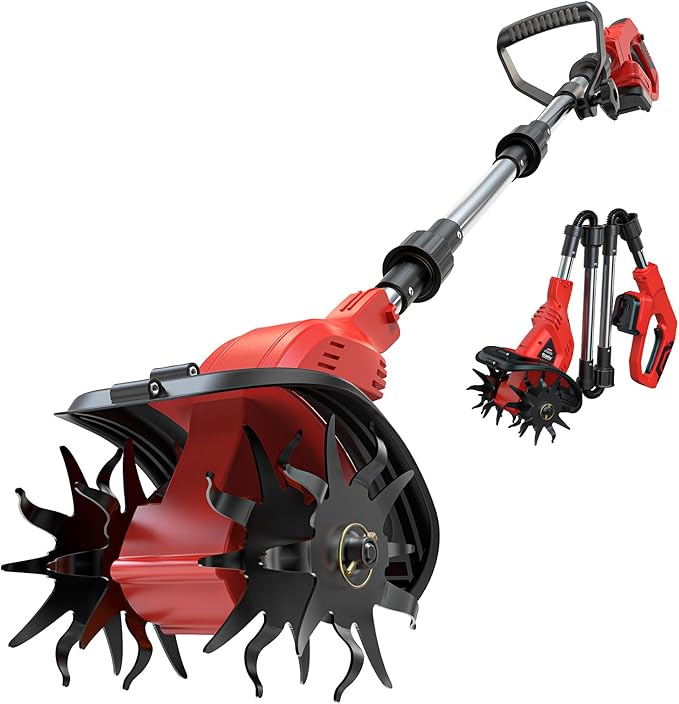 Cordless Tiller Cultivator Compatible with Milwaukee 18V Battery(Tool Only), 450RPM Electric Tiller for Gardening, 9"x6.3" Tilling, 48 Reinforced Steel Tines Rototiller for Lawn/Soil Cultivation