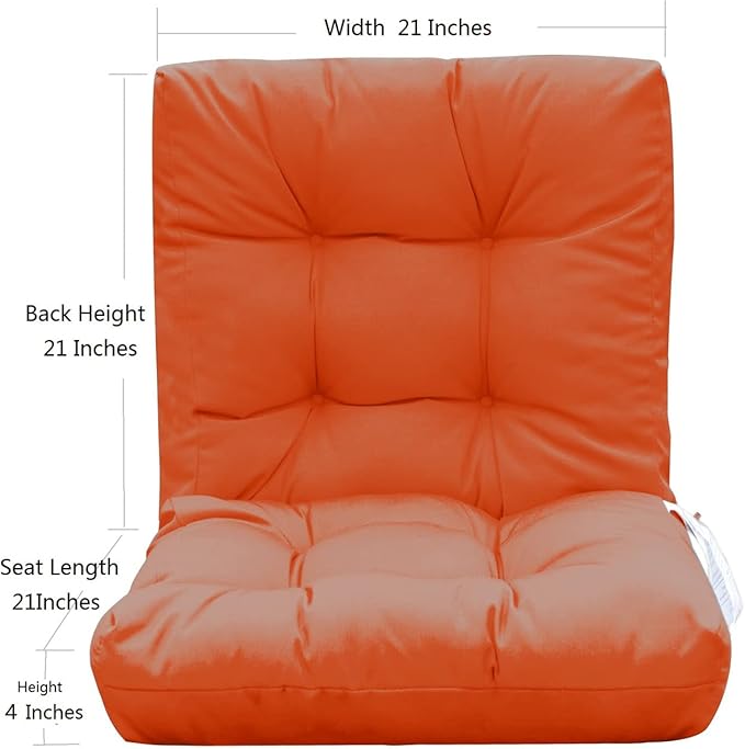 QILLOWAY Outdoor Chair Cushion for Patio Furniture, Waterproof Patio Cushions Set of 2 with Ties, Fade Resistant Replacement Pads for Outdoor Rocking Chairs,Orange