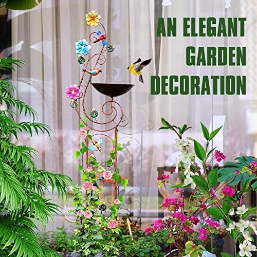 YYWMWM 57" Height Metal Bird Bath with Trellis for Outdoor, Vintage Decorative Bird Baths, Small Garden Plant Support, Antique BirdBath for Climbing Plants with Detachable Iron Bowl (Dragonfly)