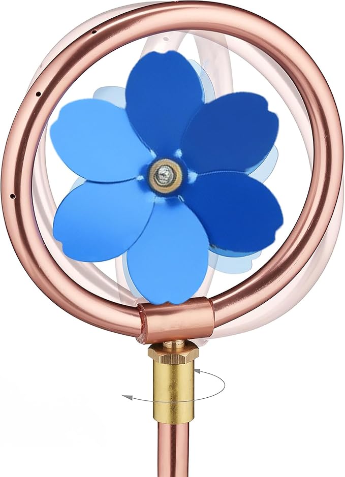 Metal Flower Sprinkler Head,Dual-Purpose Garden Decor & 360° Lawn Irrigation System,22-Inch Coverage Diameter (Copper/Blue)