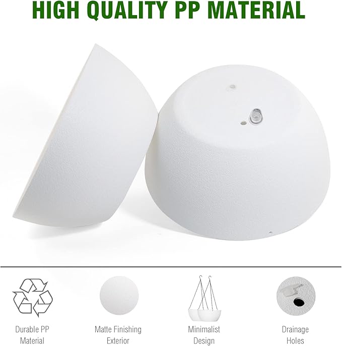 WSMKSZ 13 inch Large Hanging Planters Plant Pots for Outdoor Indoor Plants with Drainage Holes and Chain, 2 Pack Round Hanging Flower Pots for Garden Home Porch Decor, White