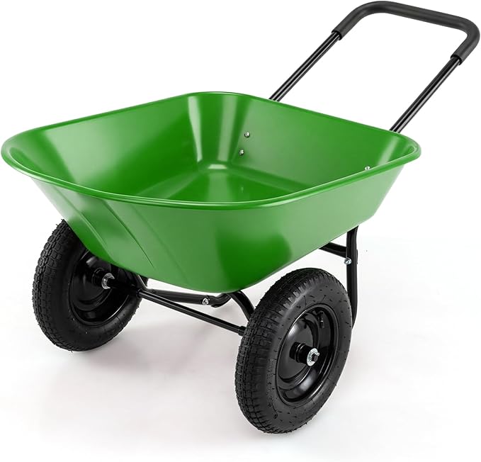 Goplus 2 Wheel Wheelbarrow, Dual Wheel Barrow with 14 inches Pneumatic Rubber Tires, 330 lbs Capacity Garden Yard Cart for Gardening Tool, Moving Soil, Wood, Gravel, Mulch