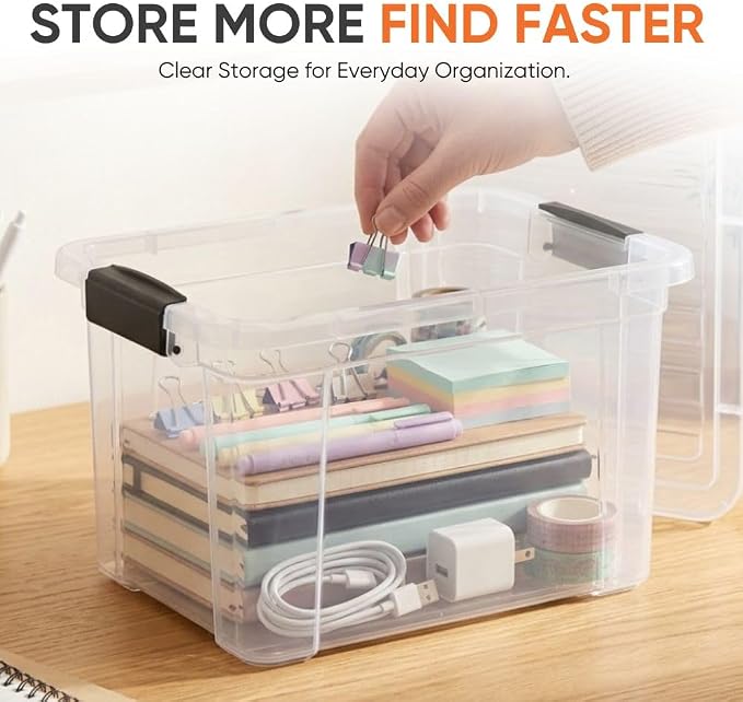 Superio Storage Bins with Lids- 5 Pack, 4.75 Qt Clear Boxes for Organizing, Stackable Plastic Containers- BPA Free, Non-Toxic, Odor Free, Organizer for Home, Office, Dorm