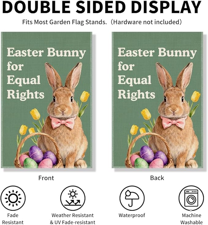 Easter Bunny for Equal Rights Garden Flag, Political Easter Flag, Democrat Social Justice Progressive Yard Banner, Feminist Gifts for Women Activists, Spring Welcome Yard Holiday Outdoor Decor